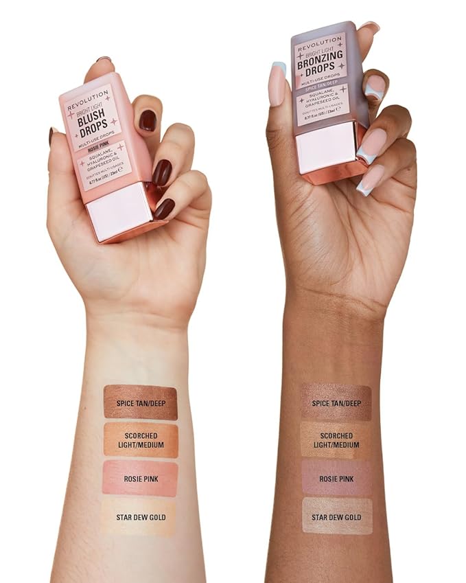 Revolution, Bright Light Glow Blush Drops, Builable Liquid Blush for Face, Infused with Hyaluronic Acid, Vegan & Cruelty-Free, Pink Rosie, 0.77 fl oz