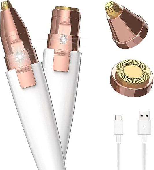 Eyebrow Razor,Facial Hair Removal for Women, (USB Rechargeable), 2 in 1 Eyebrow Trimmer and 100% Painless Hair Remover with Light for Nose, Lips, Face, Body