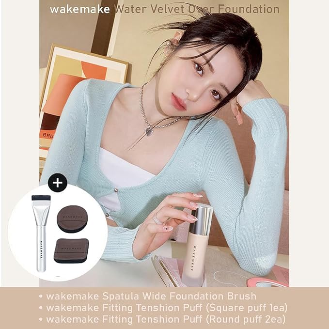Water Velvet Cover Foundation , Wakemake Foundation Brush, (21 VANILLA) 30ml