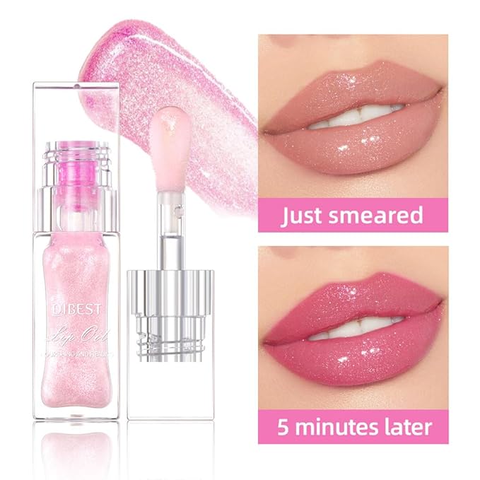 Magic Color Changing Lip Oil, PH Temperature Color Change Lip Glow Oil Plumping Lip Gloss with Big Brush, Non-sticky Moisturizing Lip Primer (2 packs)