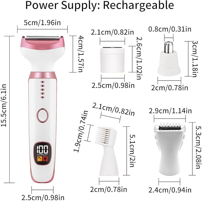 Electric Razors Shavers for Women, Bikini Trimmer 5 in 1 Electric Shaver Razor for Women Wet/Dry Face Razors for Face Nose Eyebrow Arms Armpit Legs Pubic Area Painless Facial Hair Removal