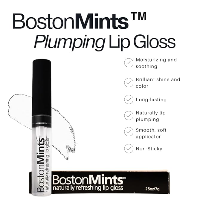 Healthy, Naturally Lip Plumping Clear LipGloss, Southie Pout (.25oz) - Vegan, Plant-Based ingredients. Cooling Mint Enhances Fullness, while Avocado Oil and Jojoba provides lasting Hydration.