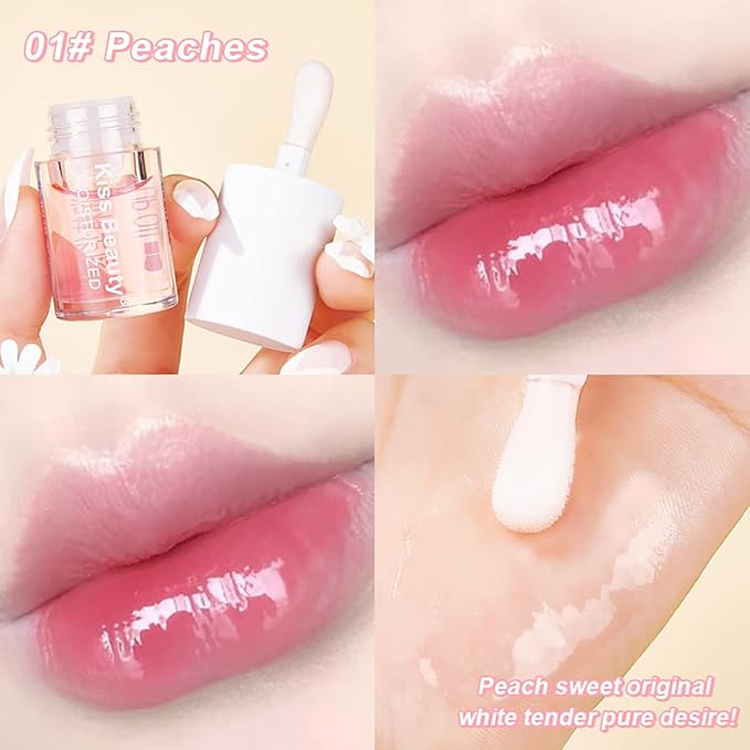 3 Pcs Fruity Plumping Lip Oil Moisturizing Hydrating Lip Care Hydrating Lip Gloss Tinted Lip Balm, Long Lasting & Nourishing Lip Glow Oil, Non-sticky Fresh Texture