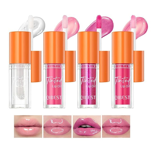4Pcs Hydrating Lip Glow Oil,Moisturizing Lip Oil Big Hydrating