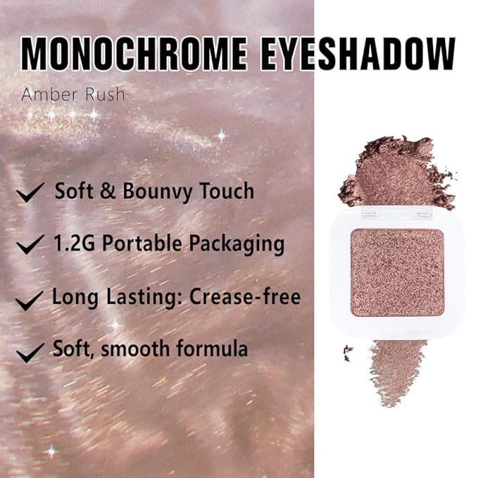 Kaely Pressed Single Eyeshadow Makeup, Amber Rush Shimmer Highly Pigmented Monochrome Eye Shadow Palette, Waterproof Neutral Powde Mini Eyeshadow, sombras para ojos, Lightweight Blendable, 21