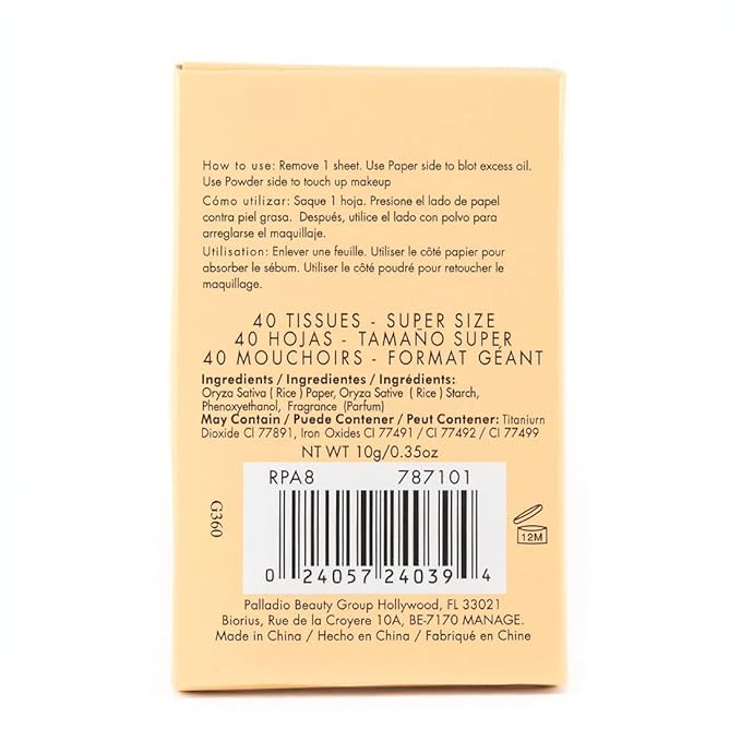 Palladio Rice Paper Facial Tissues for Oily Skin,