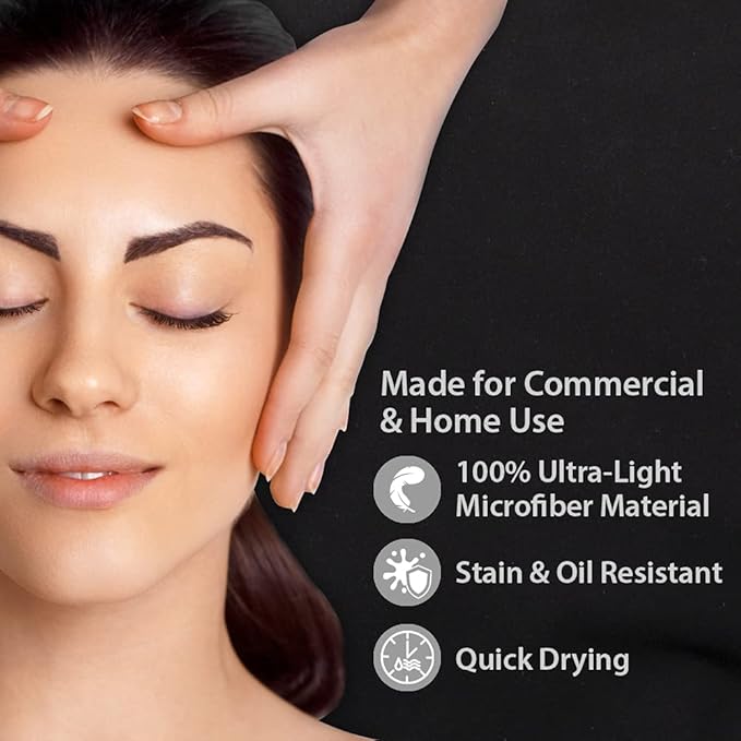 ForPro Professional Collection Premium Microfiber 3-Piece Massage Sheet Set, Black, Ultra-Light, Stain, and Wrinkle-Resistant Includes Massage Flat and Fitted Sheet and Massage Face Rest Cover