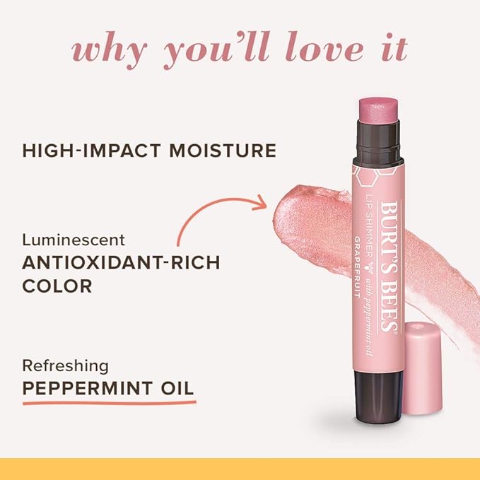 Burt's Bees 100% Natural Moisturizing Lip Shimmer, Grapefruit - 1 Tube