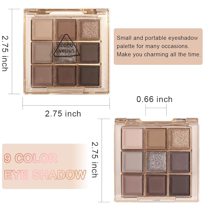 9 Colors Nude Eyeshadow Palette Makeup,Taupe Bronze Brown Matte Cream Eye Shadow,High Pigmented Natural Neutral Eyeshadow Palette Nude,Naturing-Looking Long Lasting Waterproof Blendable
