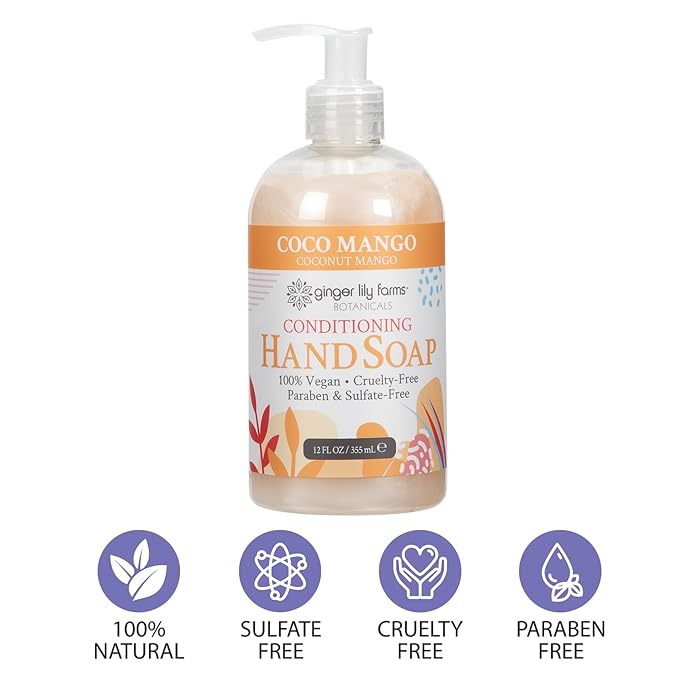 Ginger Lily Farms Botanicals Conditioning Liquid Hand Soap, Coco Mango, 100% Vegan & Cruelty-Free, Coconut Mango Scent, 12 Fl Oz