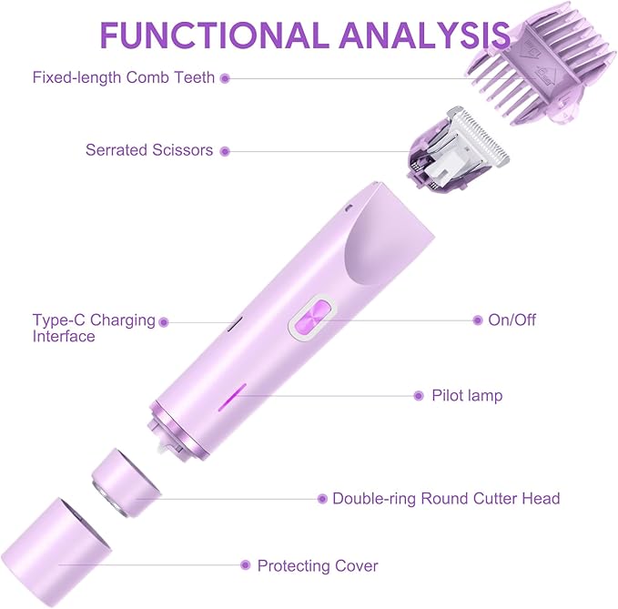 2025 New 2-in-1 Bikini Trimmer & Electric Shaver for Women - Cordless Wet/Dry Electric Razor Kit, Waterproof Hair Removal for Face/Lips/Underarms/Legs/Pubic Areas (Purple)