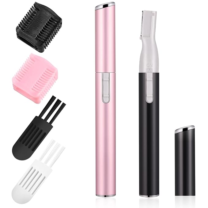 Chumia 2 Pcs Electric Eyebrow Trimmer Women Precision Face Razors Mini Shaver with Comb Christmas Women Gift Battery Operated Personal Epilator for Face Neck Fuzz Lips Leg(Pink, Black)