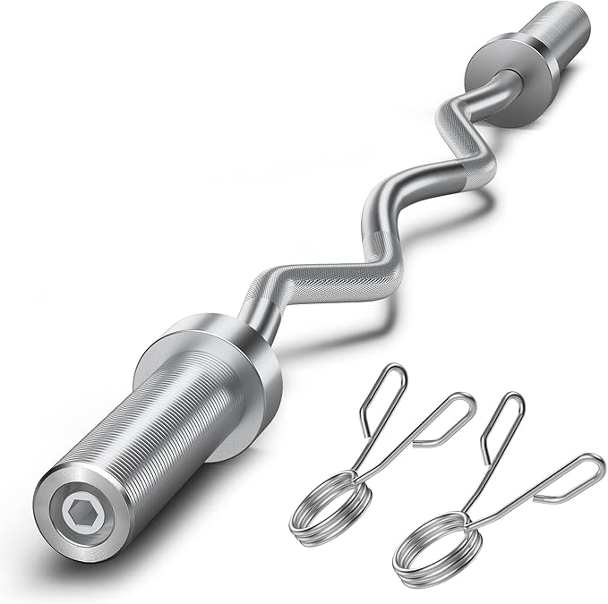 FEIERDUN Olympic Barbell EZ Curl Bar 47in/4ft/5ft/6ft/7ft for Weightlifting 2 inch 2 Spring