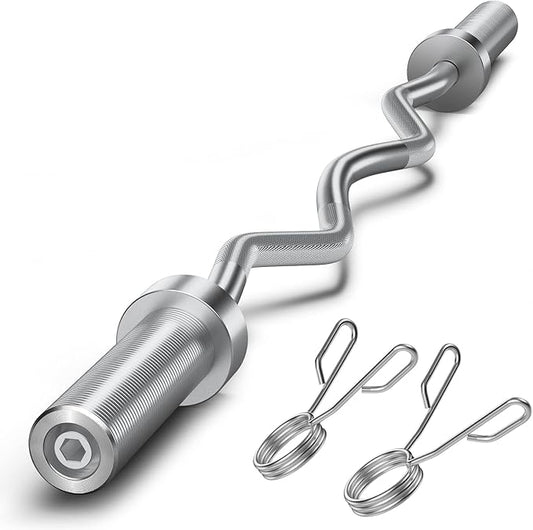 FEIERDUN Olympic Barbell EZ Curl Bar 47in/4ft/5ft/6ft/7ft for Weightlifting 2 inch 2 Spring