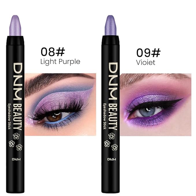 Kaely 2Pcs Cream Eyeshadow Stick Set for Eyes,Light Purple & Vioiet Shimmer Pen,Eye Brightener Halloween Makeup,sombras para ojos,Smooth Eye Shadow Highlighter Crayon Pencil Waterproof,08+09