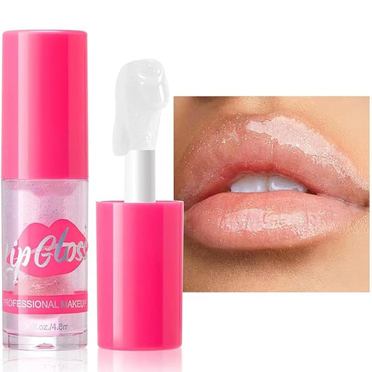 Lip Plumper Gloss Glitter Tinted Plumping Lip Gloss For Women Hydrating Long Lasting Shimmer Moisturizing Glossy Non Sticky Lip Gloss (01# Clear)