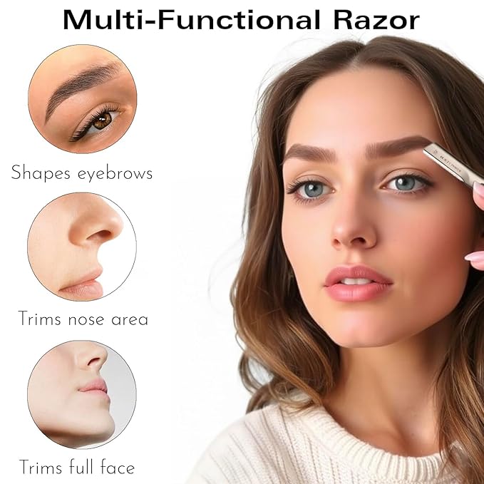 Eyebrow Razor with 6 Blades & Travel Case – Face Razors for Women & Men, Eyebrow Trimmer Shaper with Precision Cover, Facial Shaver & Dermaplaning Tool for Smooth Skin (Silver)
