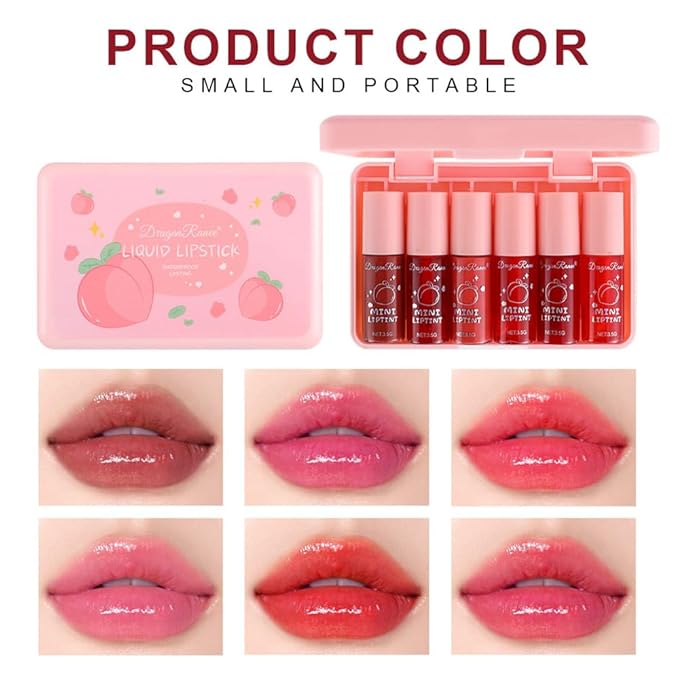 6Colors Peach Lip Tint Stain Set,Water Lip Tint Gloss