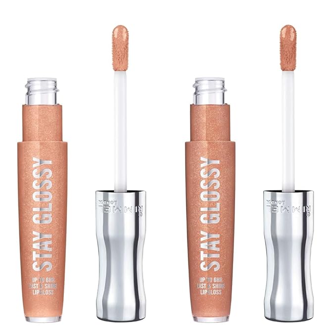 Rimmel Stay Glossy Lip Gloss Bundle - .18oz Tubes in 710 Honey, Honey and 122 All Nighter Shades