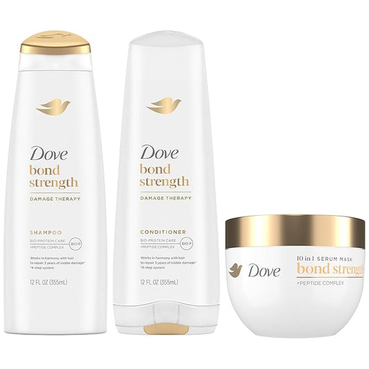 Dove Bond Strength Shampoo & Conditioner Set + Hair Mask Serum Bundle – Bond Repair Treatment for Damaged and Frizzy Hair (3 Piece Set)
