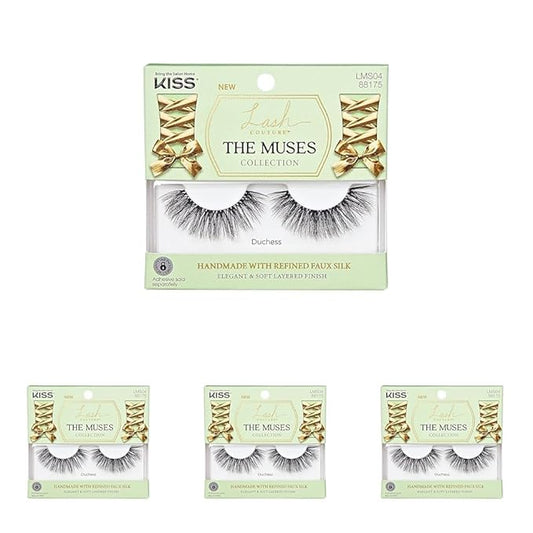 KISS Lash Couture The Muses Collection False Eyelashes, Duchess', 16 mm, Handmade, Refined Faux Silk, Contact Lens Friendly, Easy to Apply, Includes 1 Pair Reusable Strip Lashes (Pack of 4)