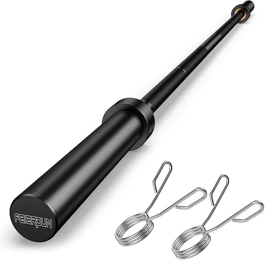 FEIERDUN Olympic Barbell EZ Curl Bar 47in/4ft/5ft/6ft/7ft for Weightlifting 2 inch 2 Spring
