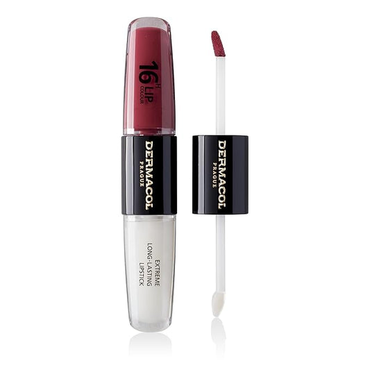 Dermacol NEW 16-Hour Lip Colour, Highly Pigmented Glossy Lip Stain, Two-Phase Lip Plumper Gloss, Kissproof Lip Makeup Products with Matte and Glitter Finish, n.28