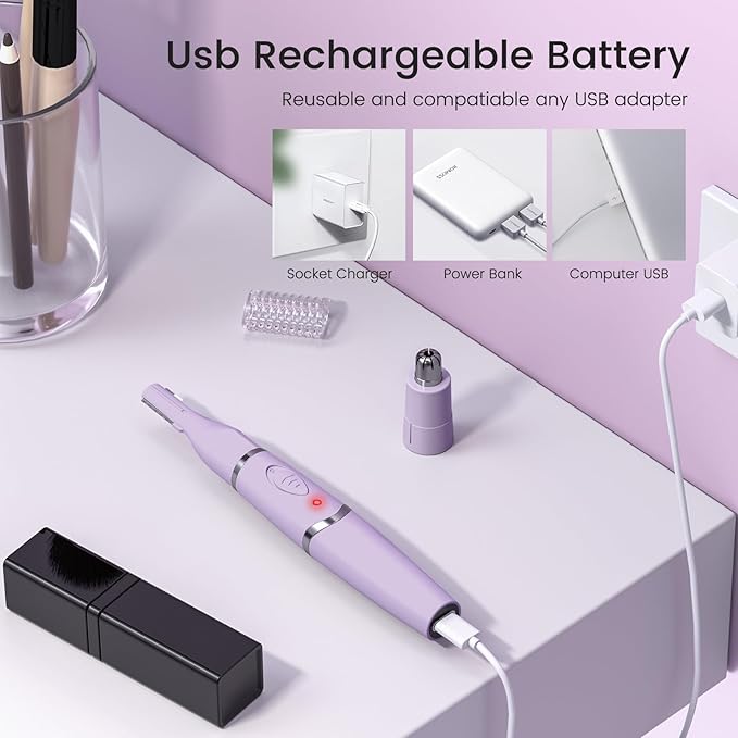 Ear and Nose Hair Trimmer for Women, 2025 Professional Painless 2 in 1 USB Rechargeable Eyebrow & Facial Hair Trimmer, Precision Tool with Powerful Motor and Dual-Edge Blades, IPX7 Waterproof