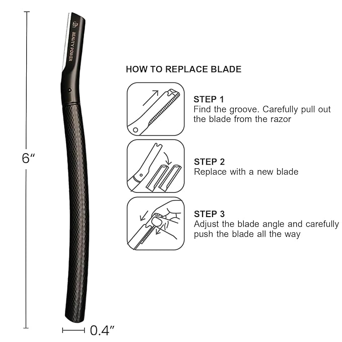 Eyebrow Razor with 6 Blades & Travel Case – Face Razors for Women & Men, Eyebrow Trimmer Shaper with Precision Cover, Facial Shaver & Dermaplaning Tool for Smooth Skin (Black)