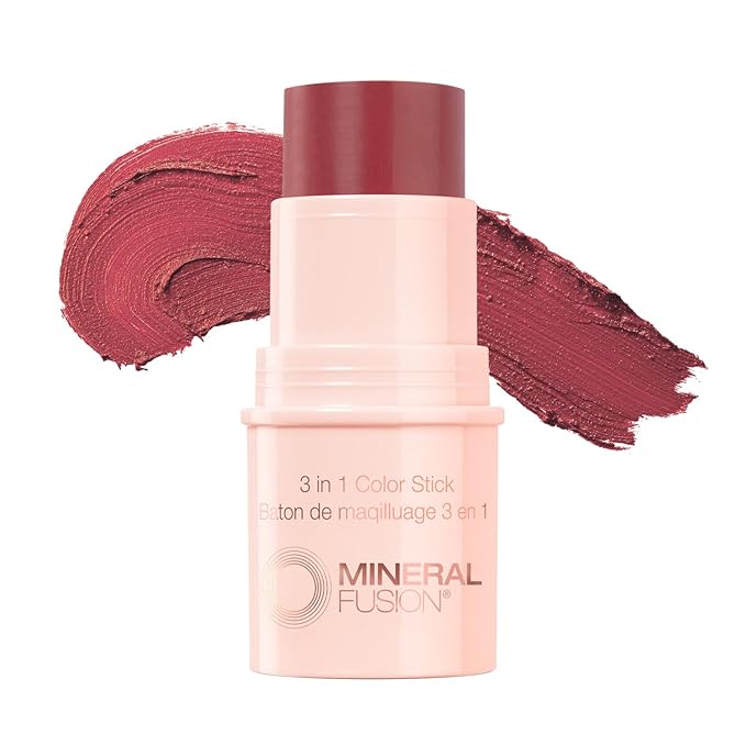 Mineral Fusion 3-in-1 Color Stick, Instant Color Pop and Blush for Cheeks, Creamy Lightweight Formula, Multi-Use Eye, Face, and Lip Makeup, Berry Glow