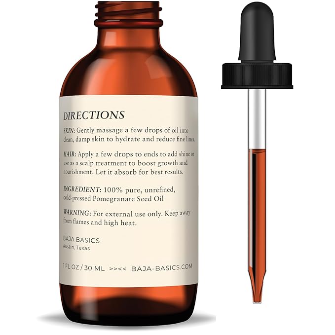 Pomegranate Seed Oil - Pure, Cold Pressed, Unrefined - Organic Body Oil - Antioxidant Serum for Face, Hair, Skin and Nails - Natural Moisturizer & Scar Treatment - 1 oz