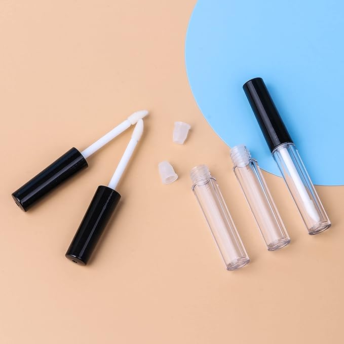 1.3ml Empty Lip Gloss Tube Lip Gloss Wand Bottles Containers Pack of 10 (Black Cap)
