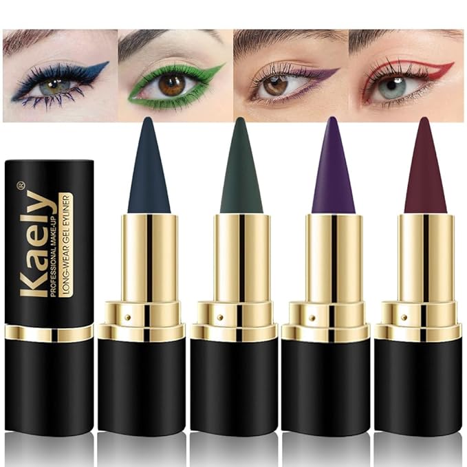 Kaely 4Pcs Dark Blue Green Purple Red Gel Eyeliner Pencil,Cream Waterproof Smudge Proof Eye Liner,Halloween Makeup,Eye Black Face Paint Lipstick Crayon,Color Colorful Eyeliner Eyeshadow Stick