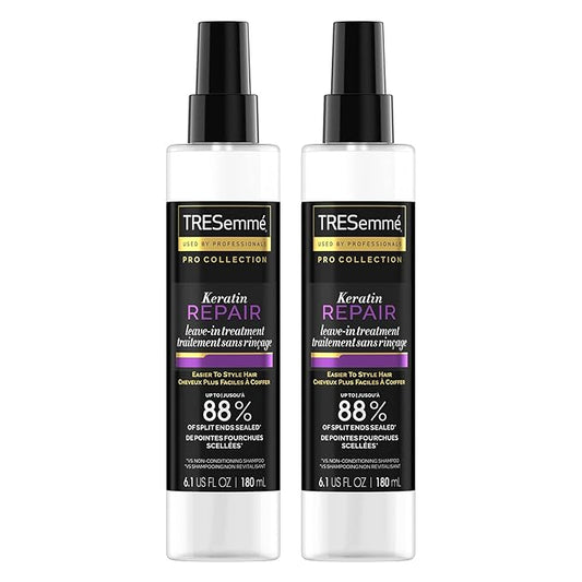 TRESemmé Hair Care Pro Collection Keratin Repair Leave in Conditioner Treatment, Visibly Seals Split Ends, Tames Flyaways for Healthy Looking Hair, 2 Pack - 6.1 Fl Oz Ea