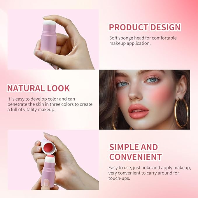 Soft Face Blush Stick, Matte Natural Long Lasting Blush for a Flawless Finish, Creamy Blendable Formula for All Skin Types, Everyday Wear Professional Quality Makeup (Shy pink, Large)