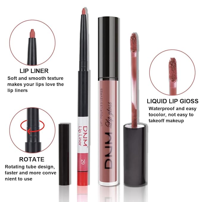 evpct 2Pcs Nude Pink Matte Lip Liner and Lipstick Pencil Makeup Set Brown Liquid Lipstick Lip gloss Stain Set Long Lasting Waterproof labiales mate 24 horas originales matte larga duracion 24 29#
