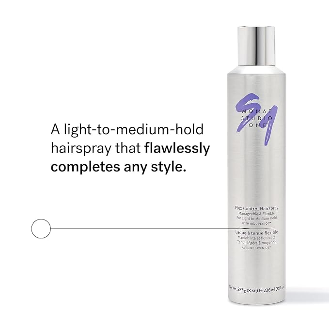 MONAT Studio One™ Flex Control Hairspray – Light to Medium Buildable Hold – Infused with REJUVENIQE® – Can be Used on Colored Hair – Fresh Smelling Scent – Style Memory for Humid Weather