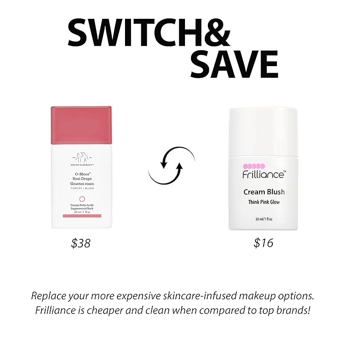 Frilliance Hydrating Cream Blush, Think Pink Glow Tint, Cruelty Free Hypoallergenic for Teens of All Skin Types, 30 ml / 1 fl oz