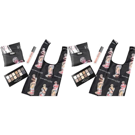 Maybelline New York Limited-Edition Fundles Send Nudes w/Eyeshadow Palette, Color Sensational Vivid Hot Lacquer Lip Gloss and Easy-Carry Nude Tote-Bag (Pack of 2)