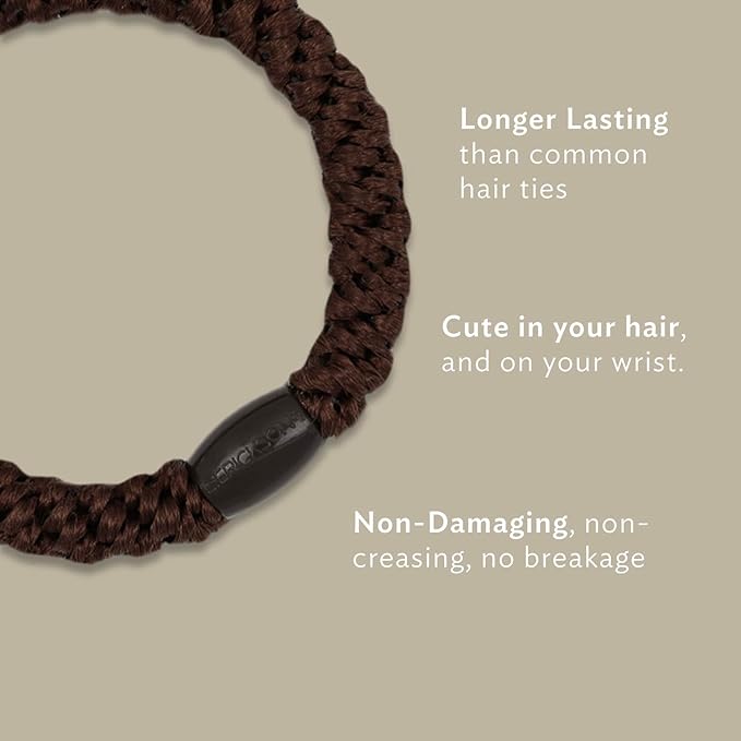 L. Erickson Grab & Go Pony - Classic - 8 Pack Ponytail Holder Hair Ties - Black, White, Beige Neutral Mix