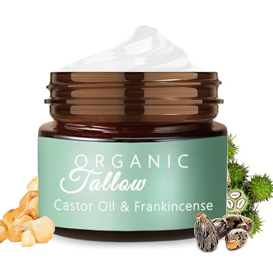 Grass Fed Beef Tallow with Frankincense Oil and Castor Oil, Organic Grass Fed Beef Tallow for Skin, Whipped Beef Tallow Frankincense Oil Castor Oil for Skin Face Body Moisturizer (1)