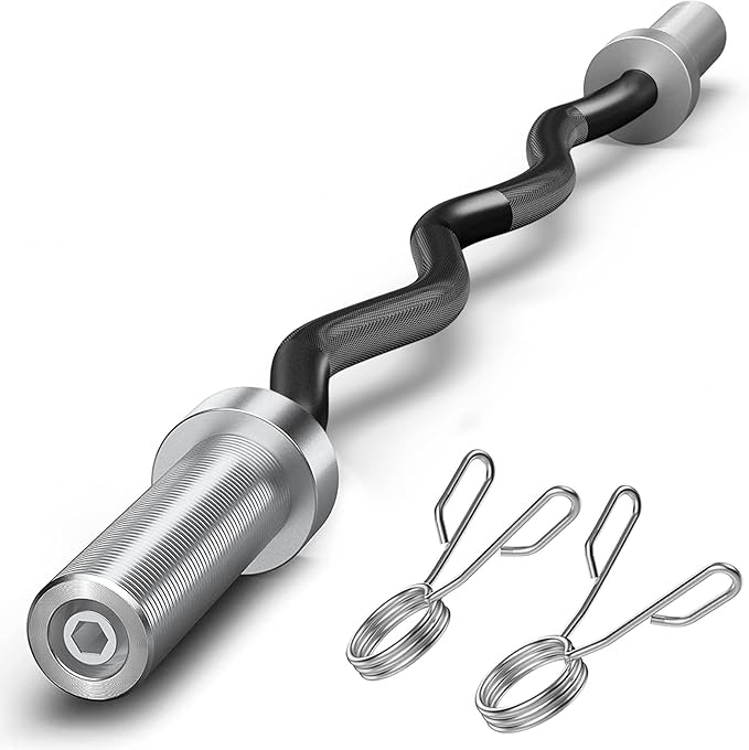 FEIERDUN Olympic Barbell EZ Curl Bar 47in/4ft/5ft/6ft/7ft for Weightlifting 2 inch 2 Spring