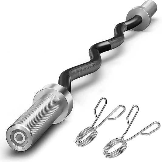 FEIERDUN Olympic EZ Curl Bar - 47" Weightlifting (390LBS Capacity), 2-Inch Weight