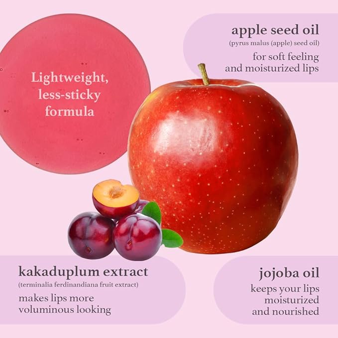 NOONI Korean Hydrating Lip Oil Set - Appleberry & Appleplum | Long-Lasting, Moisturizing, Plumping, Revitalizing for Dry Lips, Waterproof, No Peel Off 0.12 FL Oz x 2ea