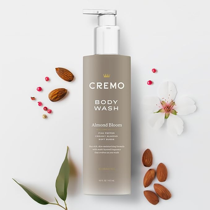 Cremo Skin Moisturizing Almond Bloom Women's Body Wash, Notes of Spicy Pink Pepper, Creamy Almond, and Soft Suede, 16 Fl Oz