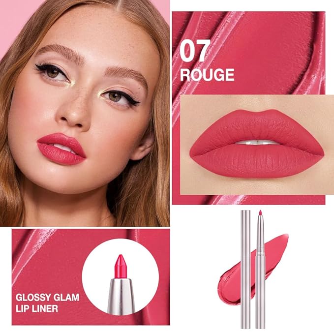 evpct Silky Lip Liner Pencil Retractable, Carmine Red Smooth Lip Liner Creamy Velvet Lipliner Long-Lasting for Korean Makeup Contouring Matte Lip High Pigmented Rich Colors Crayon Lipstick Pen 07