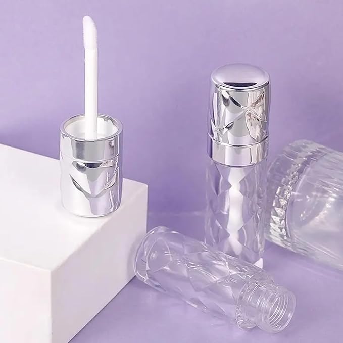 silver Empty lip gloss tubes with wand prismatic Lipgloss tube containers for lip oil packing