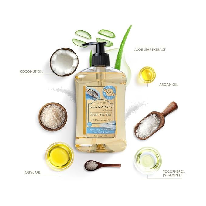 A LA MAISON French Liquid Hand Soap and Eco-Friendly Fresh Sea Salt, 3 pack 16.9 Fl Oz.