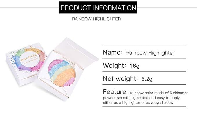 Pro 6 Colors 3D Baked Rainbow Highlighter Eyeshadow Unicorn Blush
