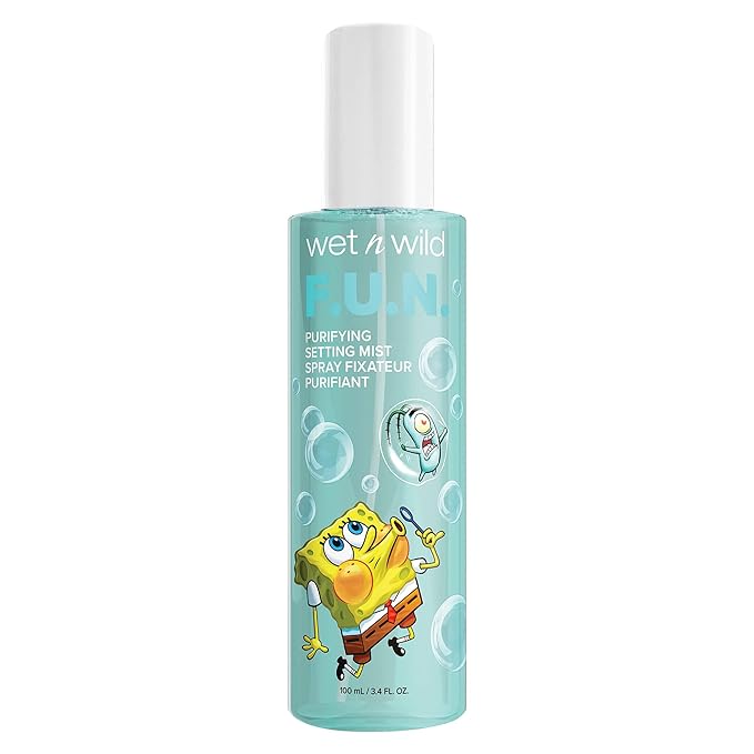 wet n wild SpongeBob SquarePants Purifying Setting Mist, 2-in-1 Face Cleanser & Makeup Setting Spray with Niacinamide & Centella - F.U.N. Edition
